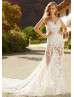 Three Piece Beaded Spaghetti Straps Ivory Lace Tulle Wedding Dress